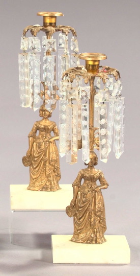 Appraisal: Pair of American Gilt-Brass and White Marble Single-Light Girandole Candlesticks