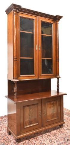 Appraisal: Continental mahogany sideboard cabinet th c molded cornice over glazed