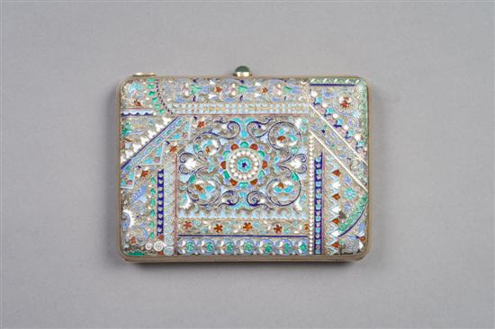 Appraisal: A Russian Silver Gilt and Enamel Cigarette Case Length x