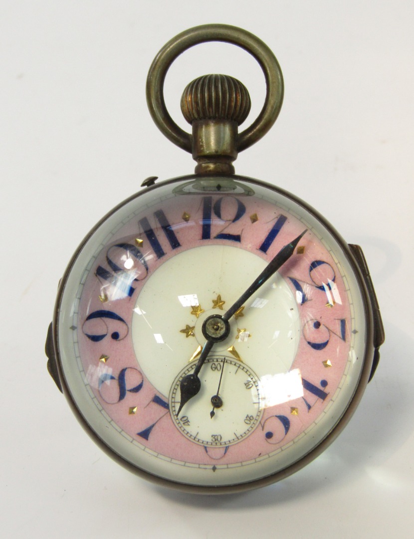 Appraisal: A Goliath Globe watch enamel dial with pink chapter ring