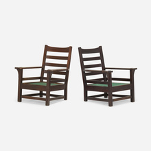 Appraisal: In the manner of Gustav Stickley ARMCHAIRS PAIR c oak