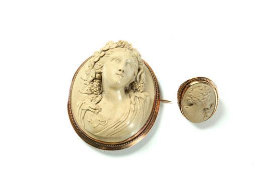 Appraisal: TWO PIECES OF CAMEO JEWELRY Nineteenth century lava gold Large