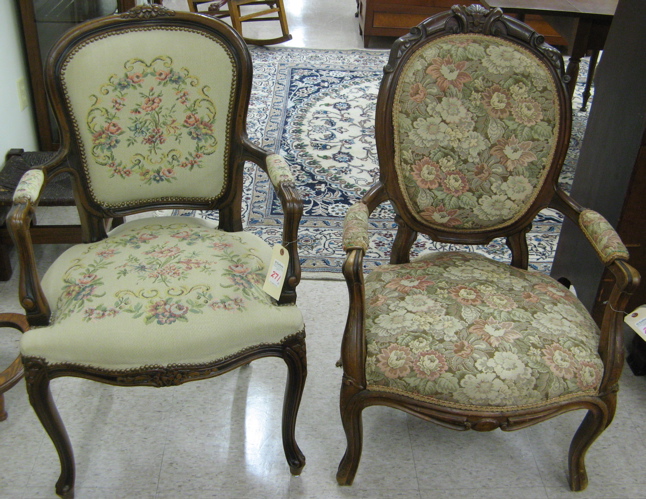 Appraisal: TWO AMERICAN ARMCHAIRS WITH FLORAL TAPESTRY UPHOLSTERY Victorian medallion-back and