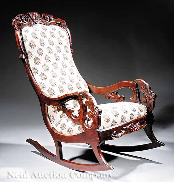 Appraisal: An American Rococo Carved Walnut Lincoln Rocker mid- th c