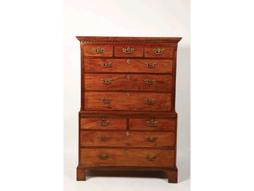 Appraisal: A GEORGE III MAHOGANY CHEST ON CHEST the upper section