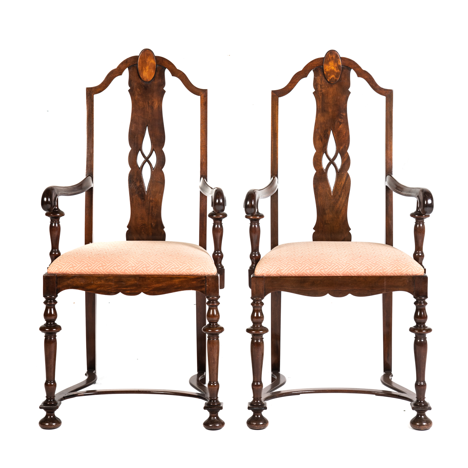 Appraisal: A PAIR OF COLONIAL REVIVAL JACOBEAN STYLE ARMCHAIRS Early to