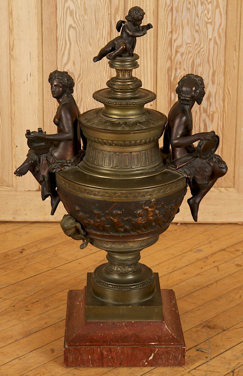 Appraisal: LARGE LATE TH C BRONZE URN ON MARBLE BASE A