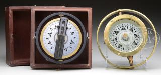 Appraisal: TWO SHIP'S COMPASSES A sestrel brass ship's compass on gimbel