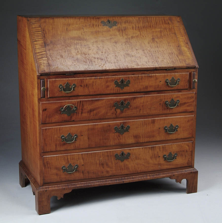 Appraisal: TIGER MAPLE CHIPPENDALE SLANT FRONT DESK The fabulous tiger graining