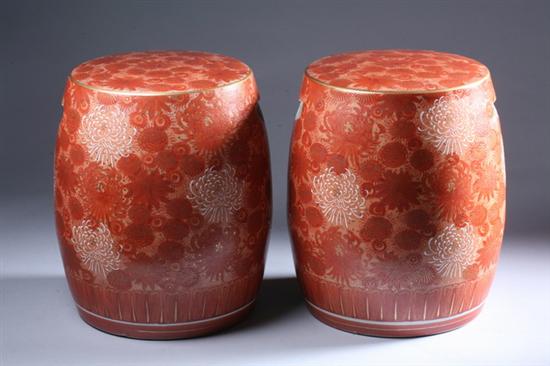 Appraisal: PAIR JAPANESE KUTANI PORCELAIN STOOLS th century Floral decoration -