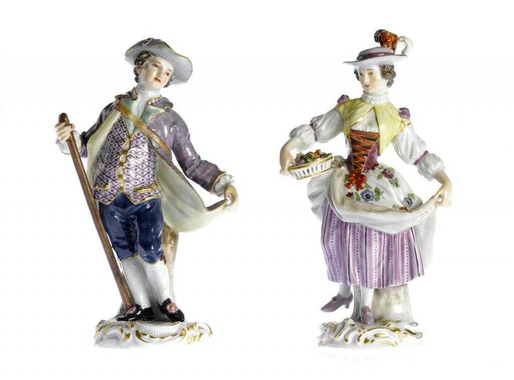 Appraisal: TWO MEISSEN FIGURES OF A SHEPHERD AND SHEPHERDESS in colourful