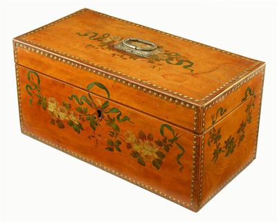 Appraisal: A Victorian satinwood and polychrome decorated tea caddy with crossbanding