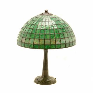 Appraisal: Handel Green Geometric Shade Lamp Handel Green Geometric Shade Lamp