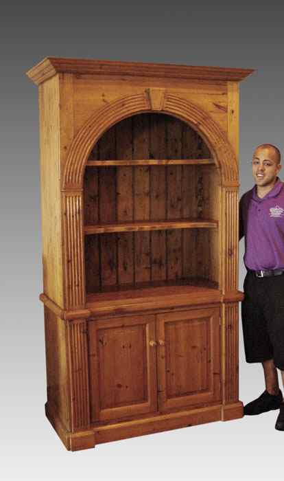 Appraisal: LARGE PINE DISPLAY CASE Arched opening top with adjustable serpentine