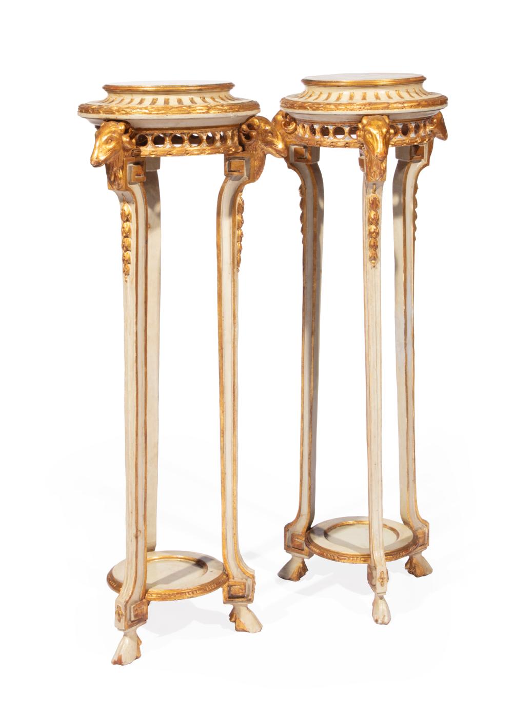 Appraisal: Pair of French Neoclassical-Style Painted and Parcel Gilt Pedestals stepped