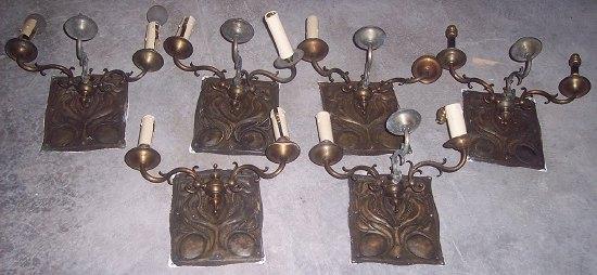 Appraisal: A set of ten brass Arts Crafts style three branch