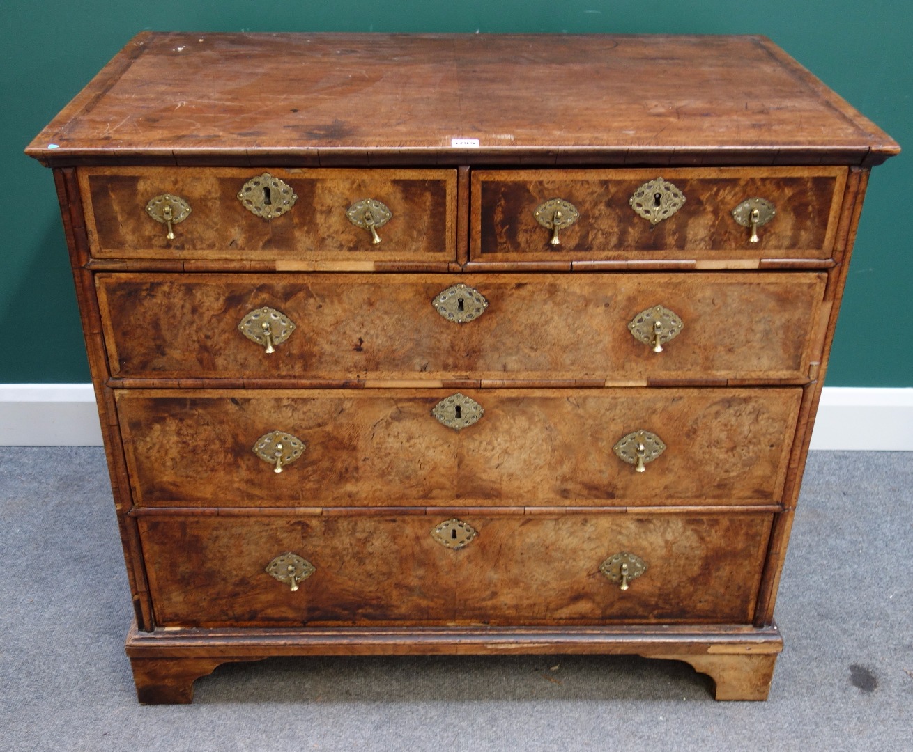 Appraisal: An early th century figured walnut chest of two short