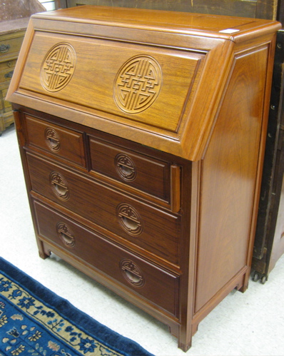 Appraisal: CHINESE SLANT-FRONT SECRETARY th century of solid teak construction the