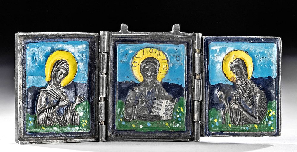 Appraisal: th C Russian Silver Folding Icon - Pantocrator Originally Listed