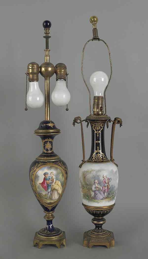 Appraisal: Two ormolu mounted porcelain table lamps h