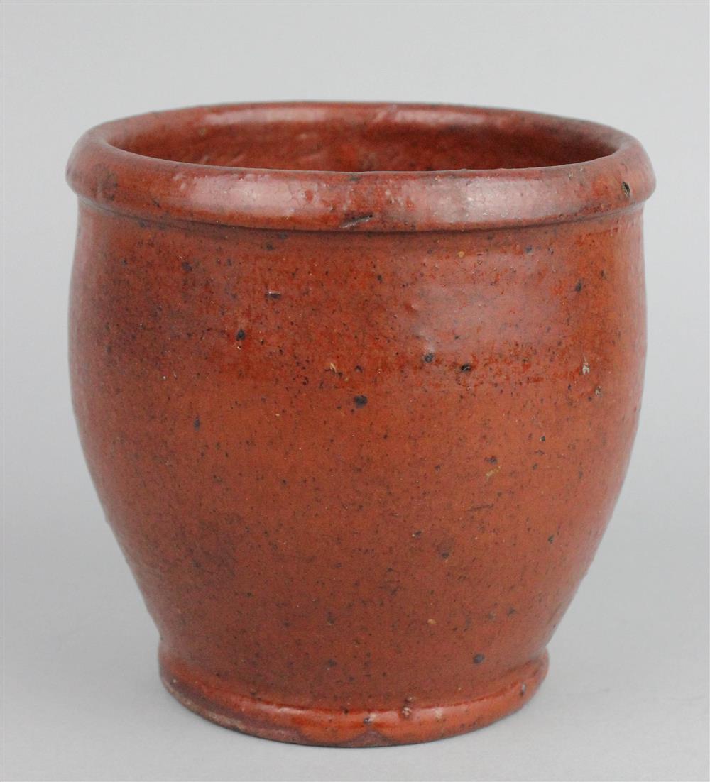 Appraisal: AMERICAN REDWARE SMALL JAR probably early th Century with shaped