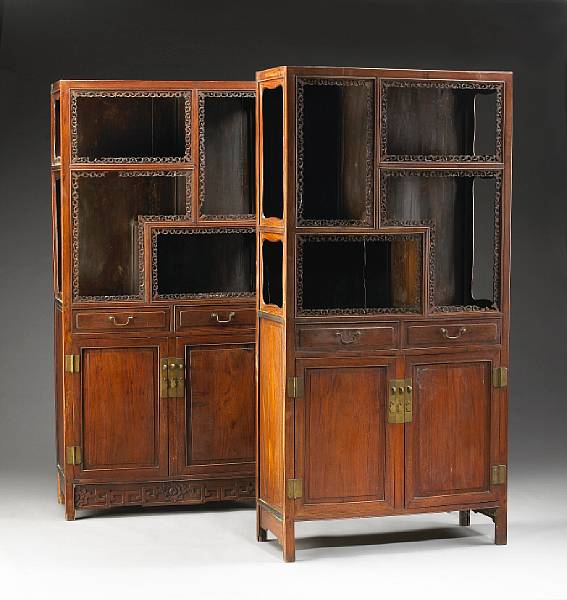 Appraisal: A pair of mixed hardwood single-section display cabinets th Century