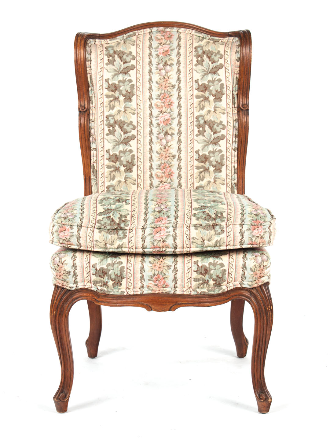 Appraisal: Louis XV style beechwood upholstered fauteuil th century reeded crest