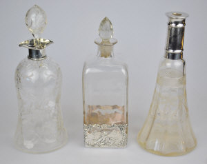 Appraisal: An Edwardian cut glass small decanter and stopper with silver