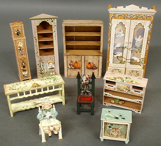 Appraisal: - Group of fine hand-painted and signed miniature furniture and