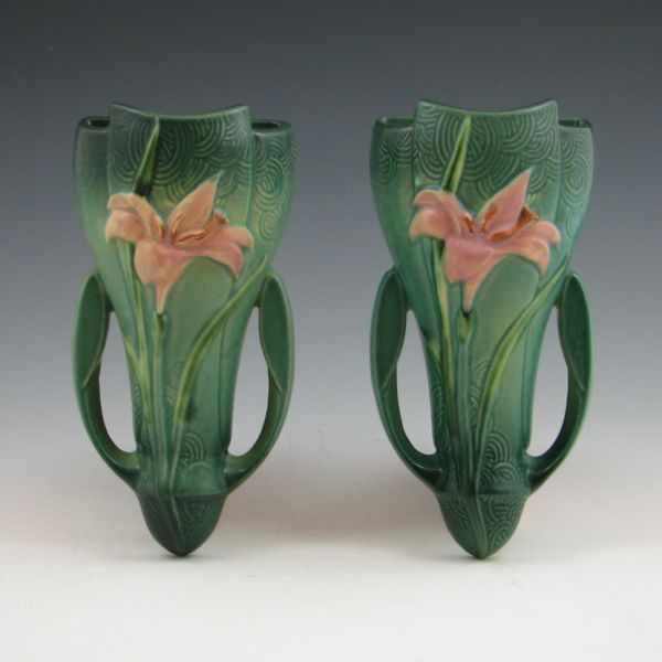 Appraisal: Two green Roseville Zephyr Lily wall pockets Both marked Roseville