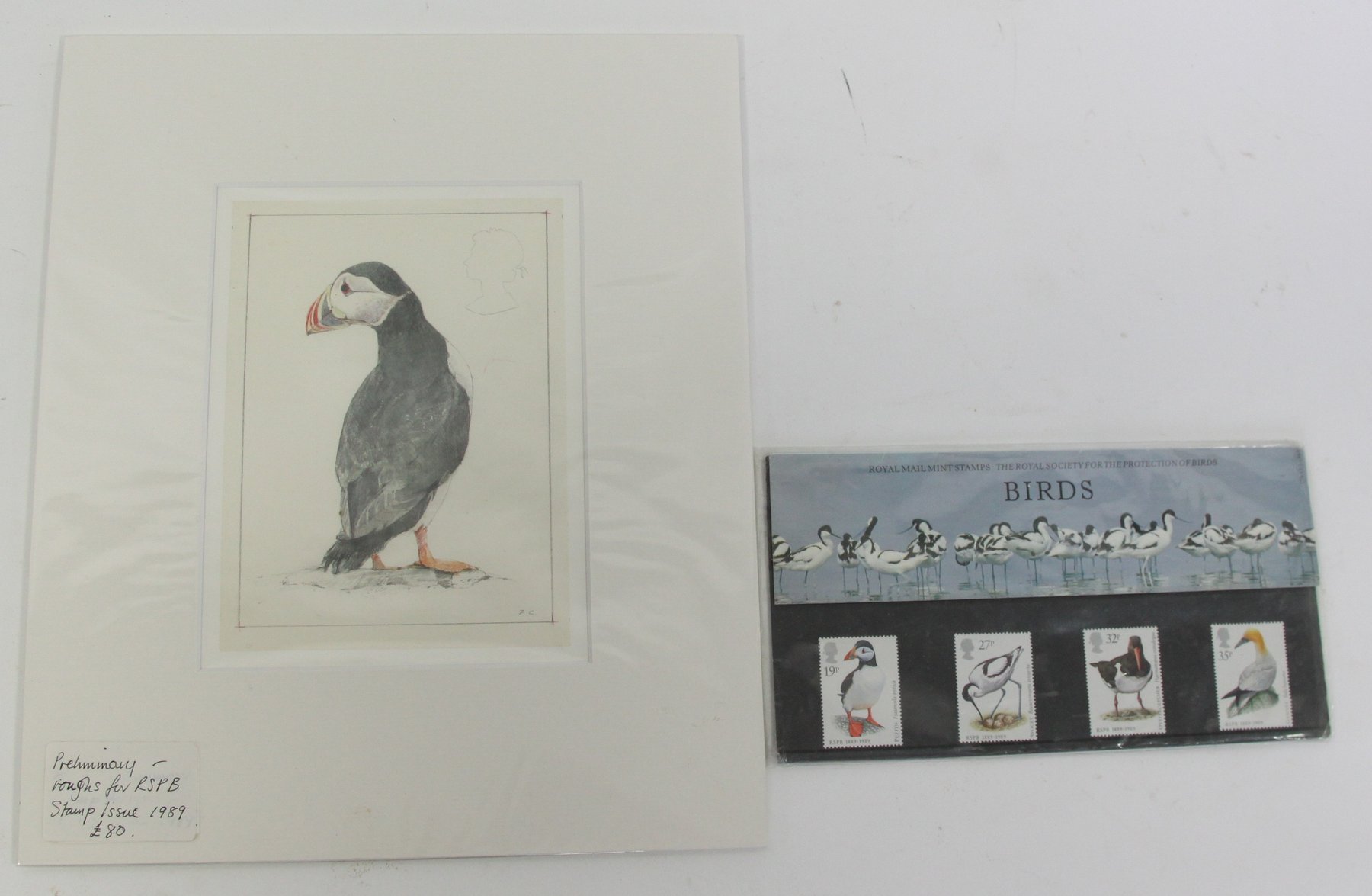 Appraisal: Don Cordery Puffin a preliminary sketch for RSPB Stamp Issue