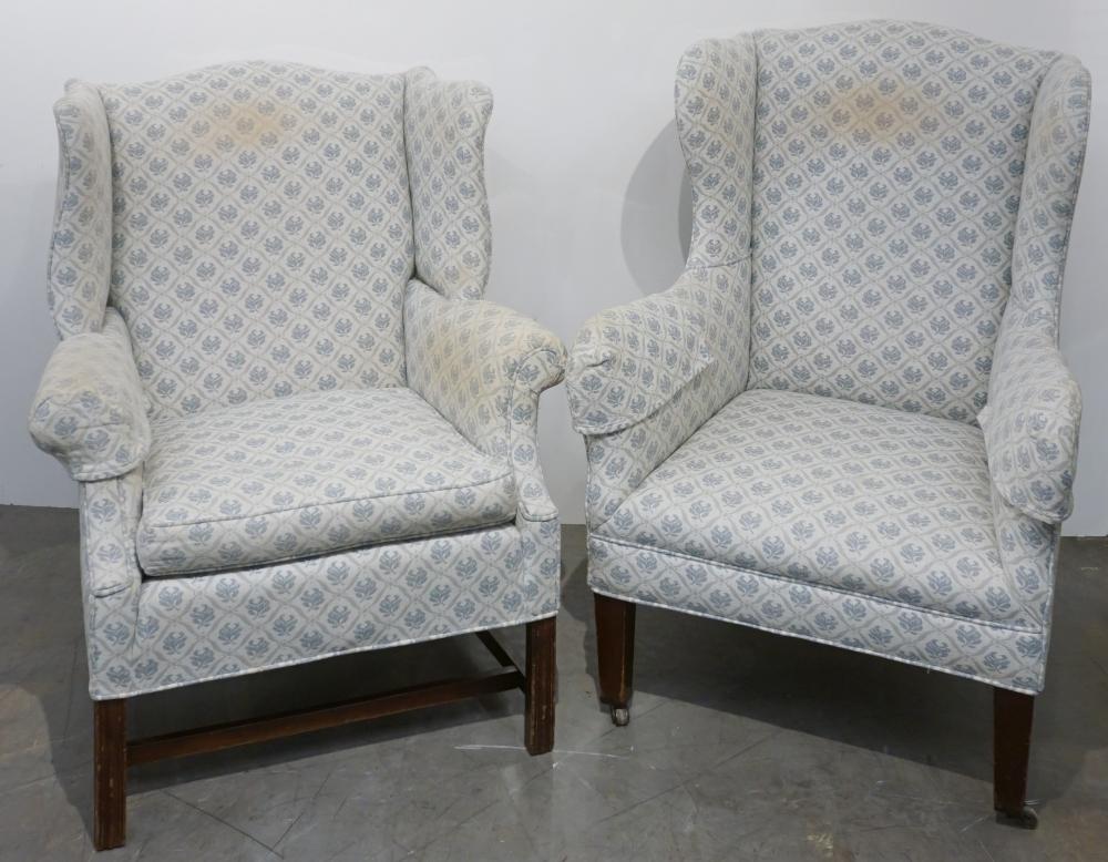 Appraisal: Two George III Style Mahogany Light Blue Brocade Upholstered Wing