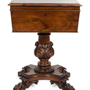 Appraisal: A Regency Diminutive Rosewood Teapoy CENTURY hinged top with fitted