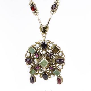 Appraisal: Antique Austro-Hungarian Emerald Garnet Pearl and Low Grade Silver Pendant