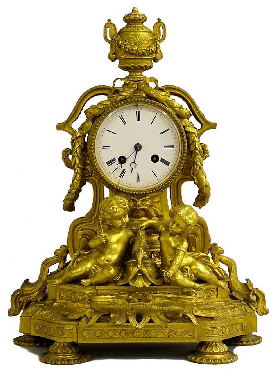 Appraisal: French ormolu two train mantel clock the Japy Freres movement