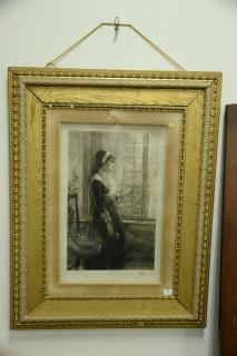 Appraisal: Two large engravings including Knoedler girl by window and landscape