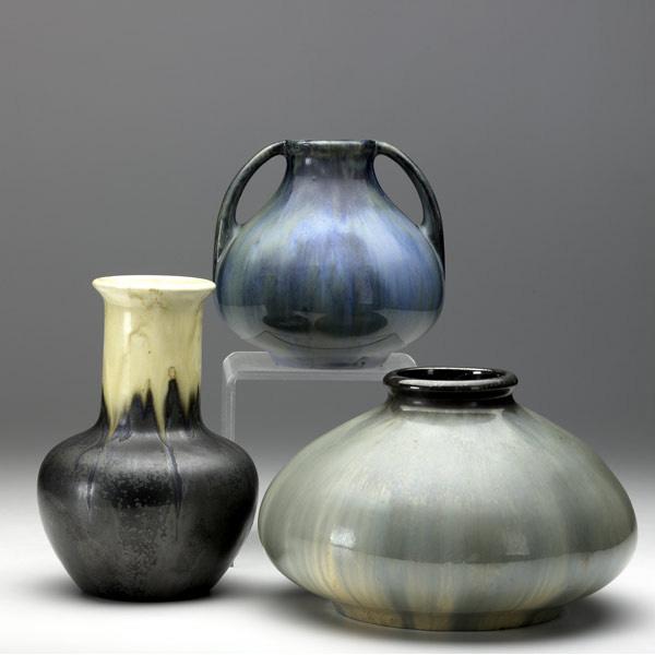 Appraisal: FULPER Three vases Cat s Eye Flambe bottle and squat