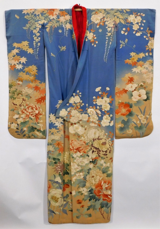 Appraisal: MEIJI PERIOD YUZEN HAND PAINTED FURISODE KIMONO Japan Circa Hand