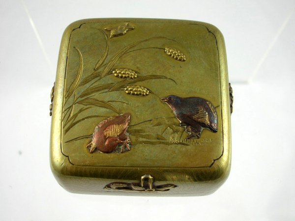 Appraisal: Small th century Chinese mixed metal box depicting two quail