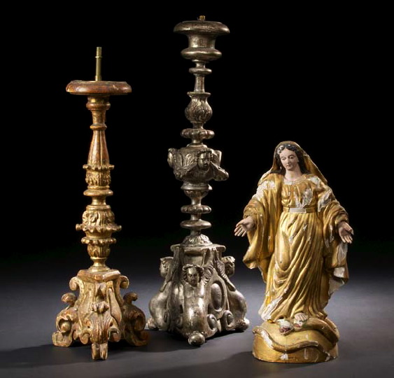 Appraisal: Italian Carved Gilded and Polychromed Wooden Figure of the Virgin