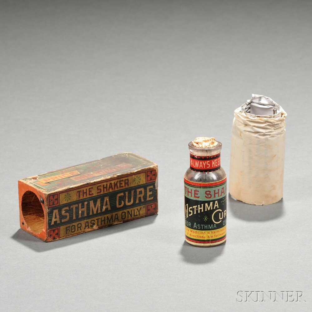 Appraisal: Shaker Medicinal Asthma Cure Bottle in Original Box Mount Lebanon