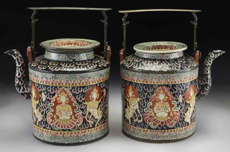 Appraisal: Pr Chinese Qing export Thai benjarong porcelaintea caddies depicting Buddhas