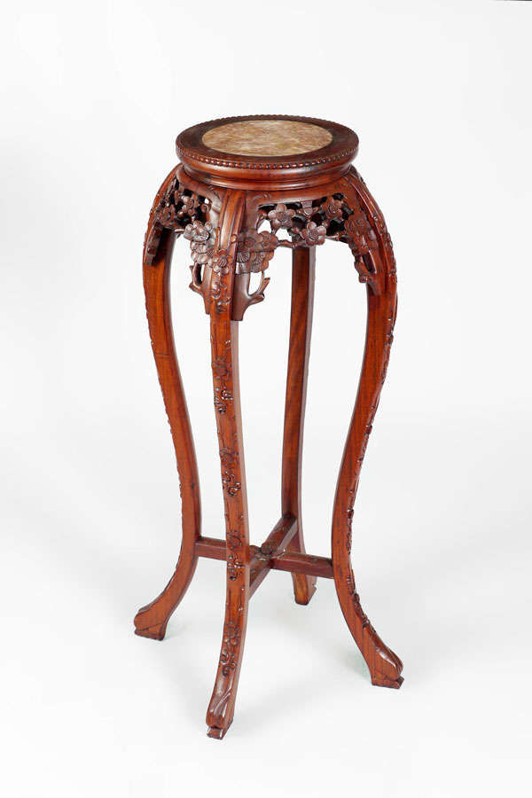 Appraisal: ORIENTAL CARVED MARBLE TOP PLANT STAND Round inset marble top