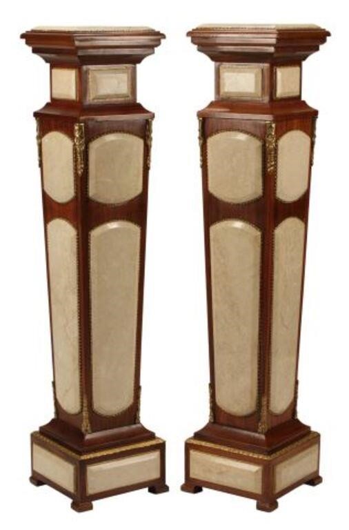 Appraisal: pair Bronze and marble inlaid pedestals approx h w d