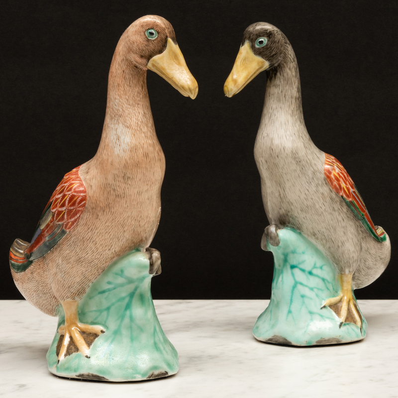 Appraisal: Small Pair of Chinese Export Porcelain Models of Ducks on