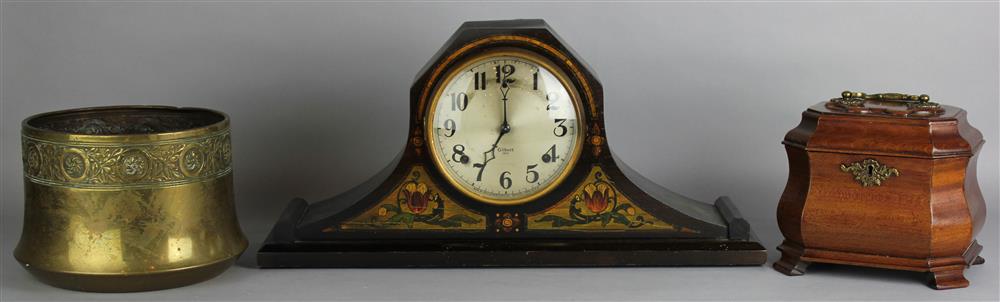 Appraisal: GILBERT ROSEWOOD SHELF CLOCK TOGETHER WITH A TEA CADDY AND