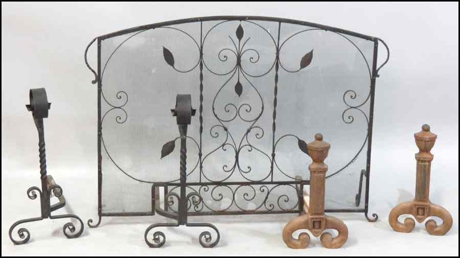 Appraisal: SCROLLED METAL FIRESCREEN Together with a pair of scrolled metal