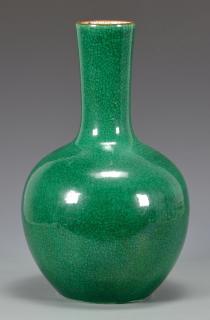 Appraisal: Chinese Green Monochrome Bottle Vase Chinese green monochrome porcelain bottle