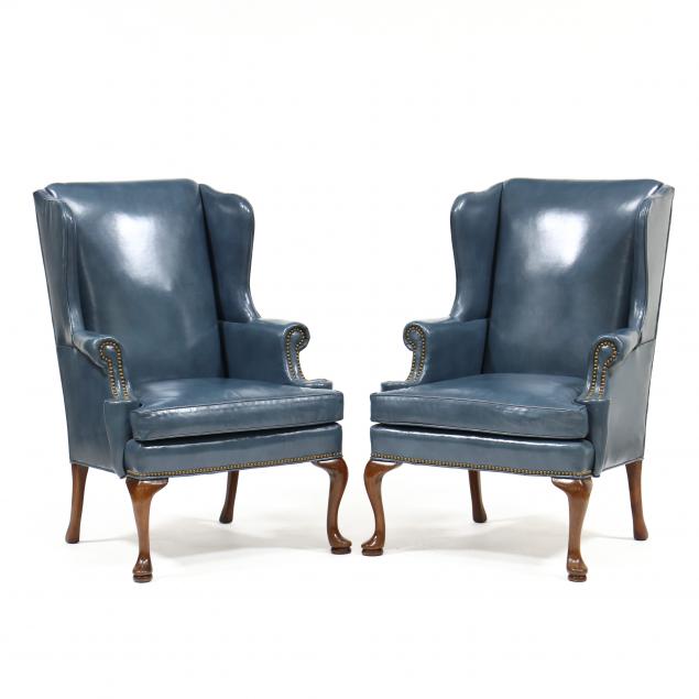 Appraisal: HICKORY CHAIR PAIR OF QUEEN ANNE STYLE LEATHER UPHOLSTERED EASY