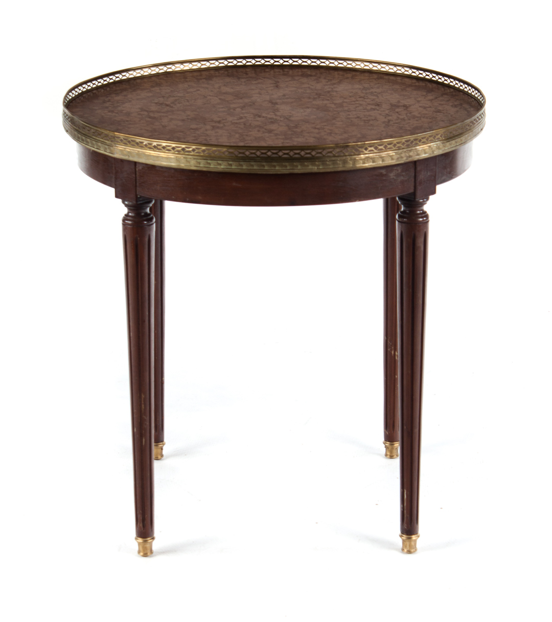 Appraisal: Louis XVI style walnut marble top bouillotte table in round